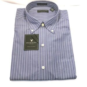 NWT LYLE & SCOTT  SCOTLAND Long Sleeve Button Down Shirt Large color Blue Stone